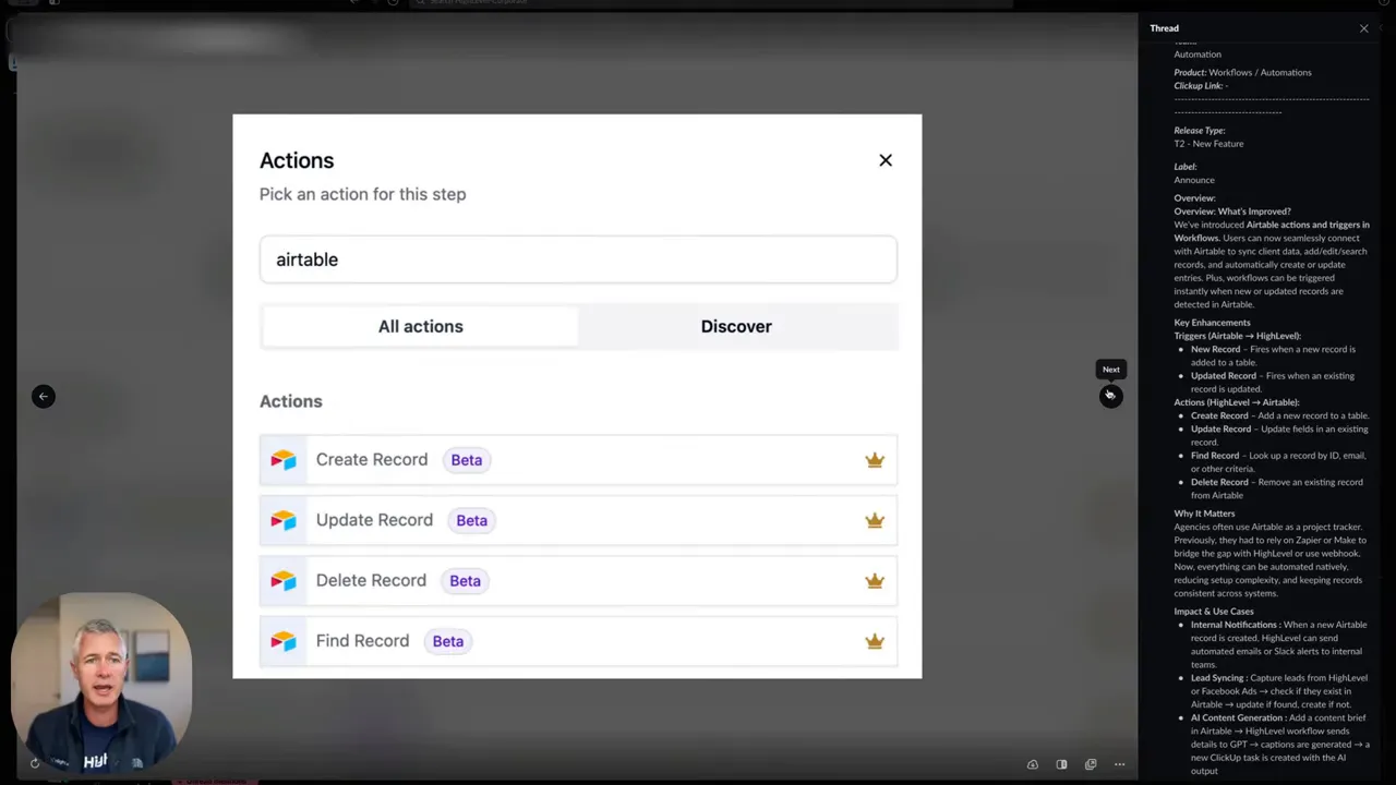 Workflow actions including create record, update record, find record, delete record
