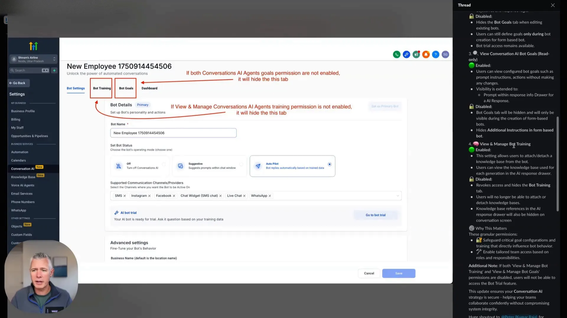 GFunnel team settings for managing user permissions