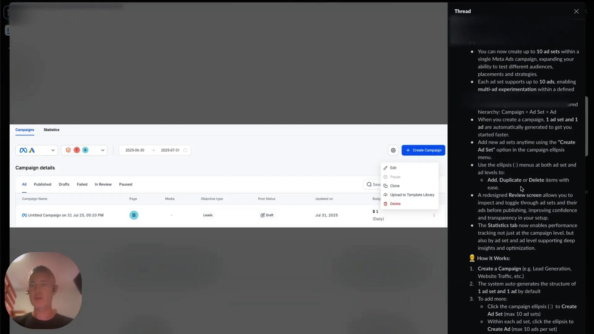 Creating multiple ad sets and ads in Meta campaigns with GFunnel
