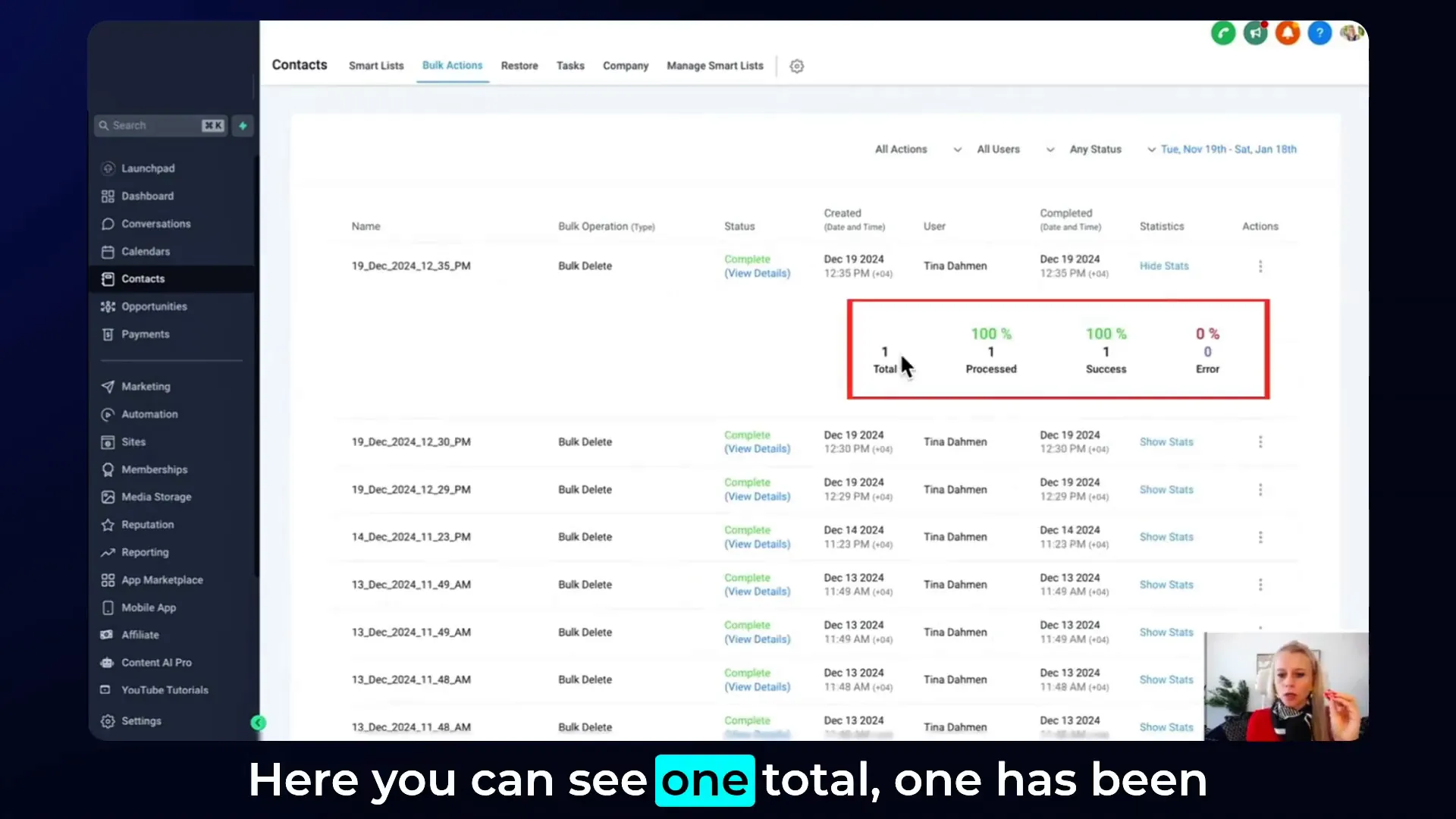 Checking deletion progress and status in Lead Connector with GFunnel