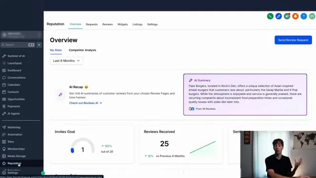 Reputation dashboard overview showing incoming reviews