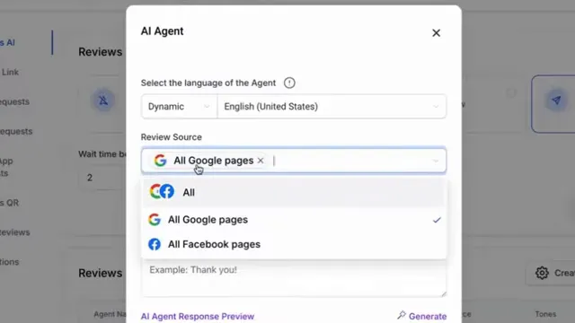 Selecting review source to limit AI agent responses to Google reviews