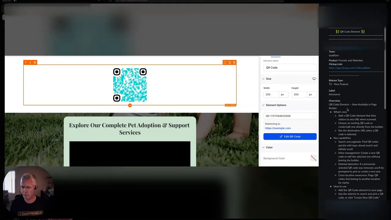 Drag-and-drop the new QR code element into your funnel