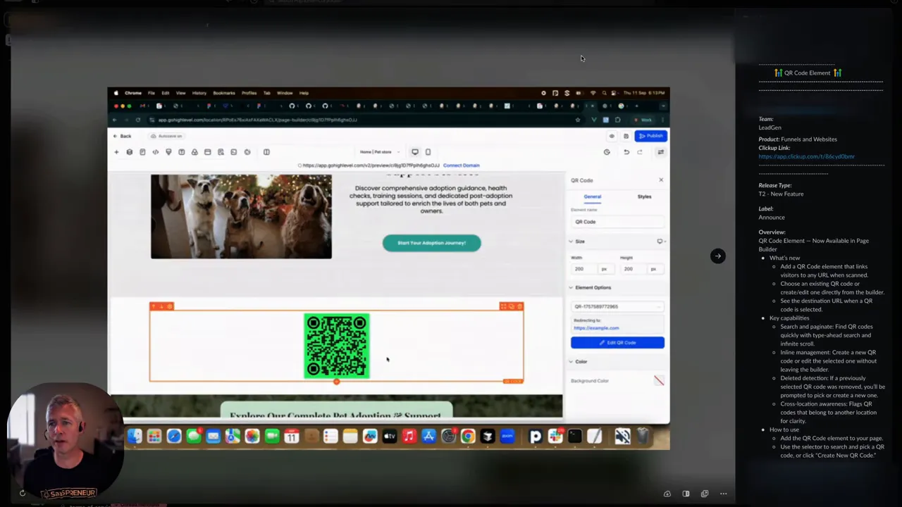 Sean introducing the QR code element in the builder