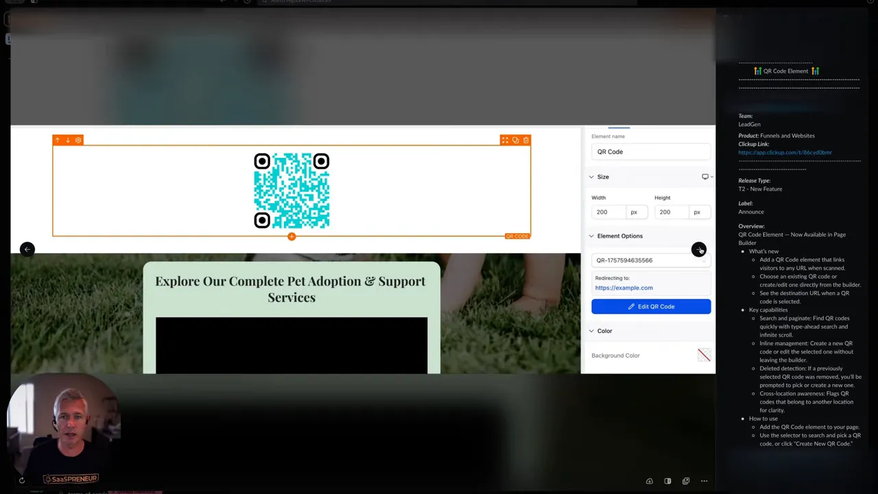 Drag-and-drop QR code creation inside the funnel builder