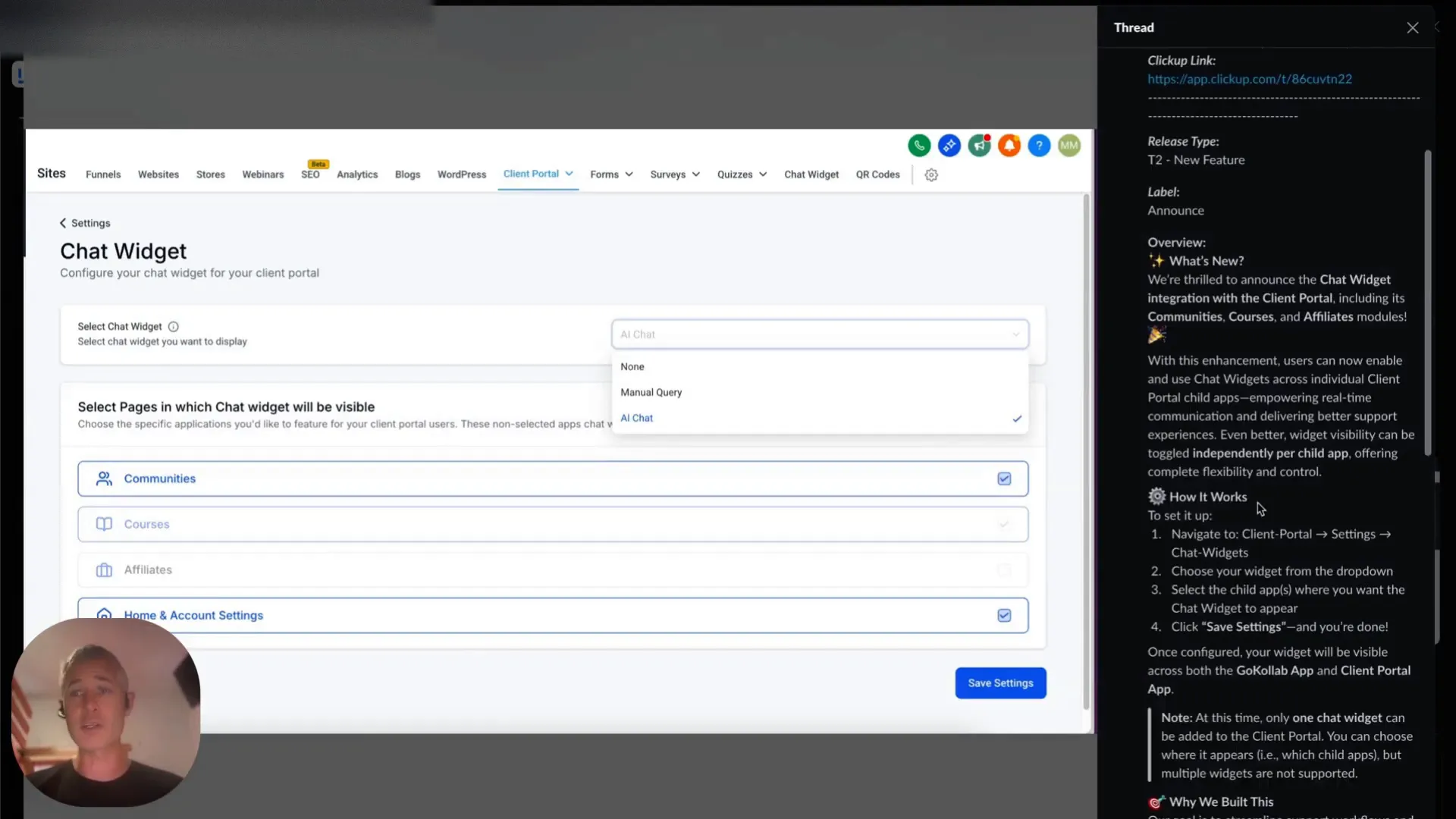 GFunnel AI chat widget automating customer support