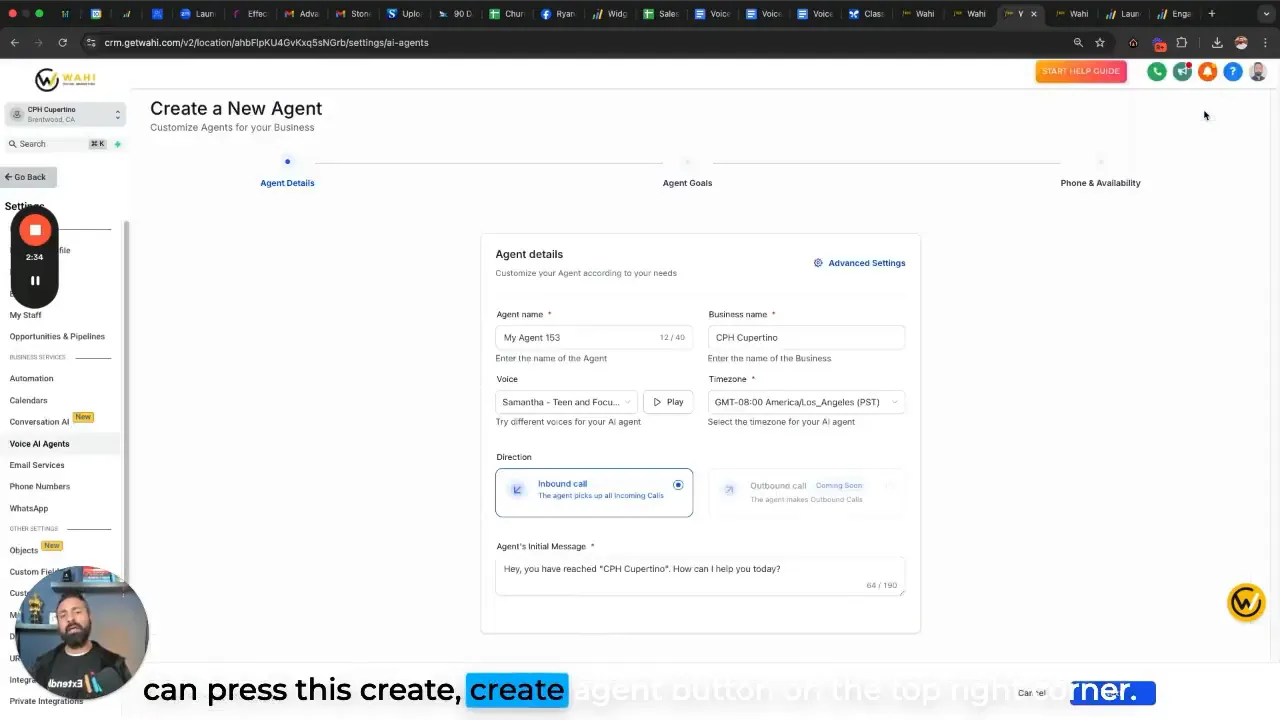 GFunnel business platform dashboard showing phone and virtual receptionist settings
