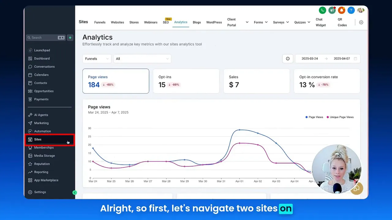 Navigating to the Analytics section in the dashboard