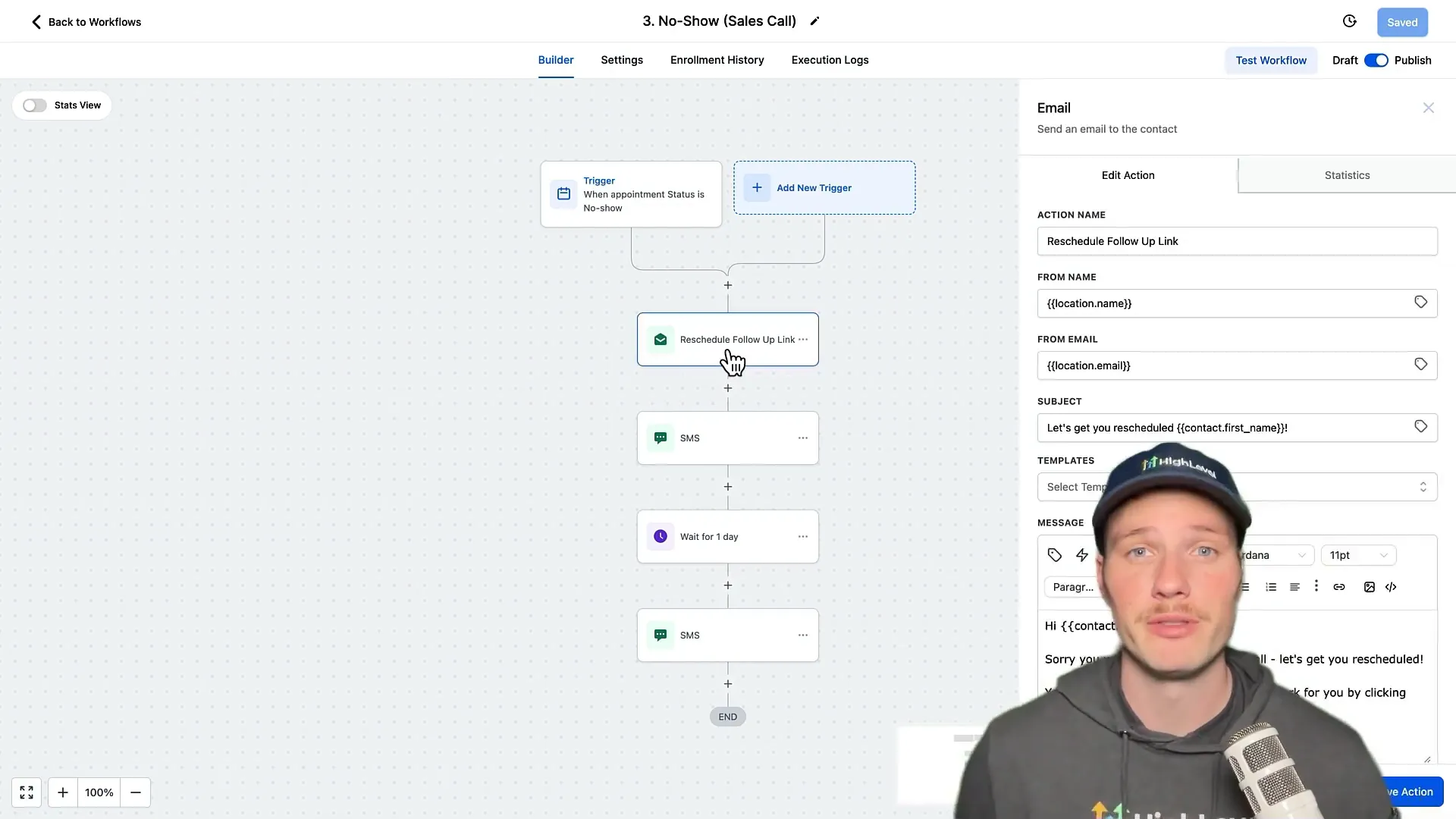 GFunnel automation workflow builder with custom values