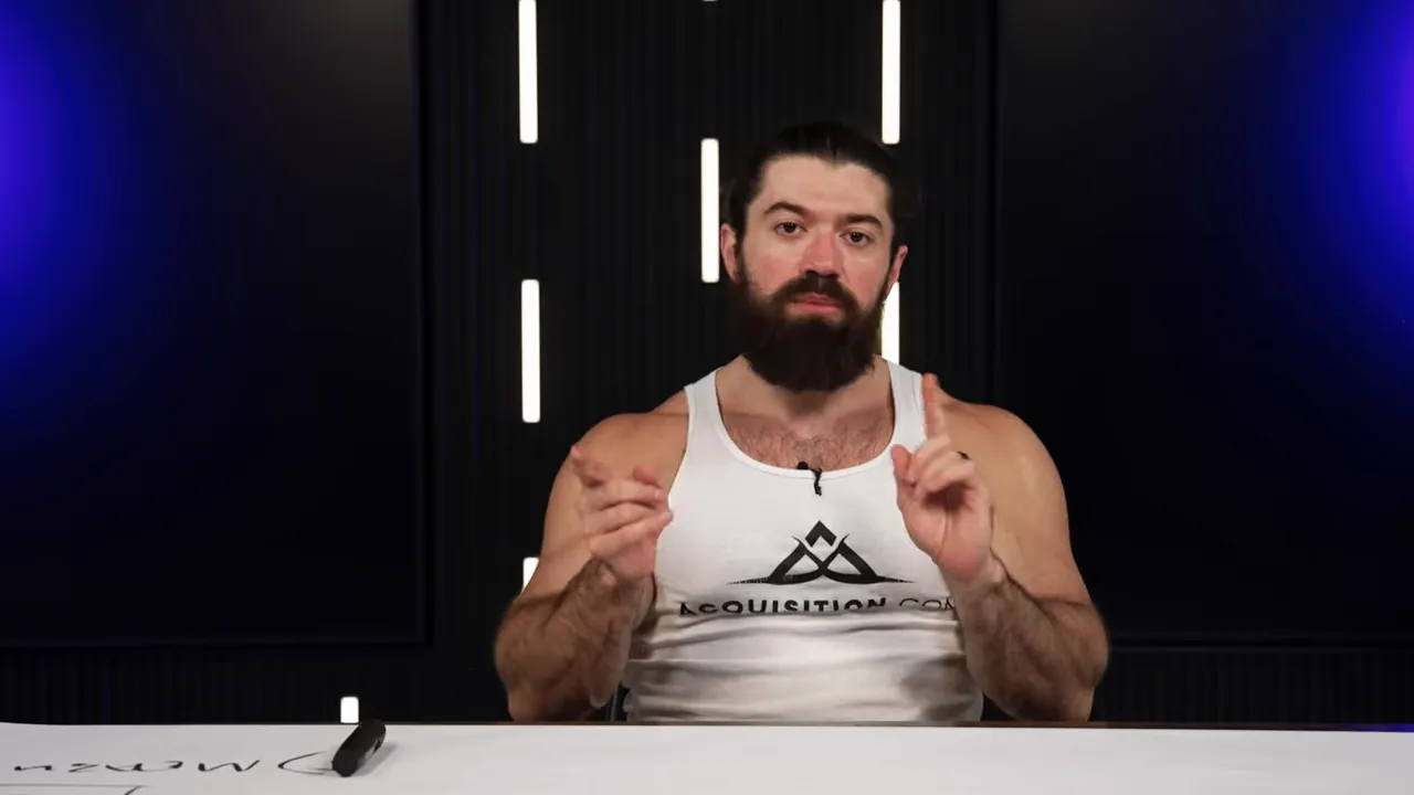 Presenter pointing a single finger while explaining a step-by-step system, clear centered composition