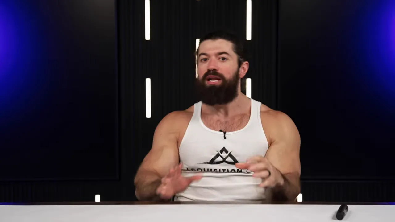 Presenter with open-hand gesture explaining decomposition of skills and funnels.