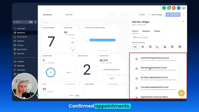 Appointments widgets showing confirmed, no-shows, canceled and upcoming appointments