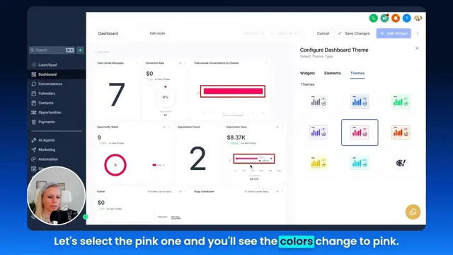 Theme colors selection changing dashboard appearance