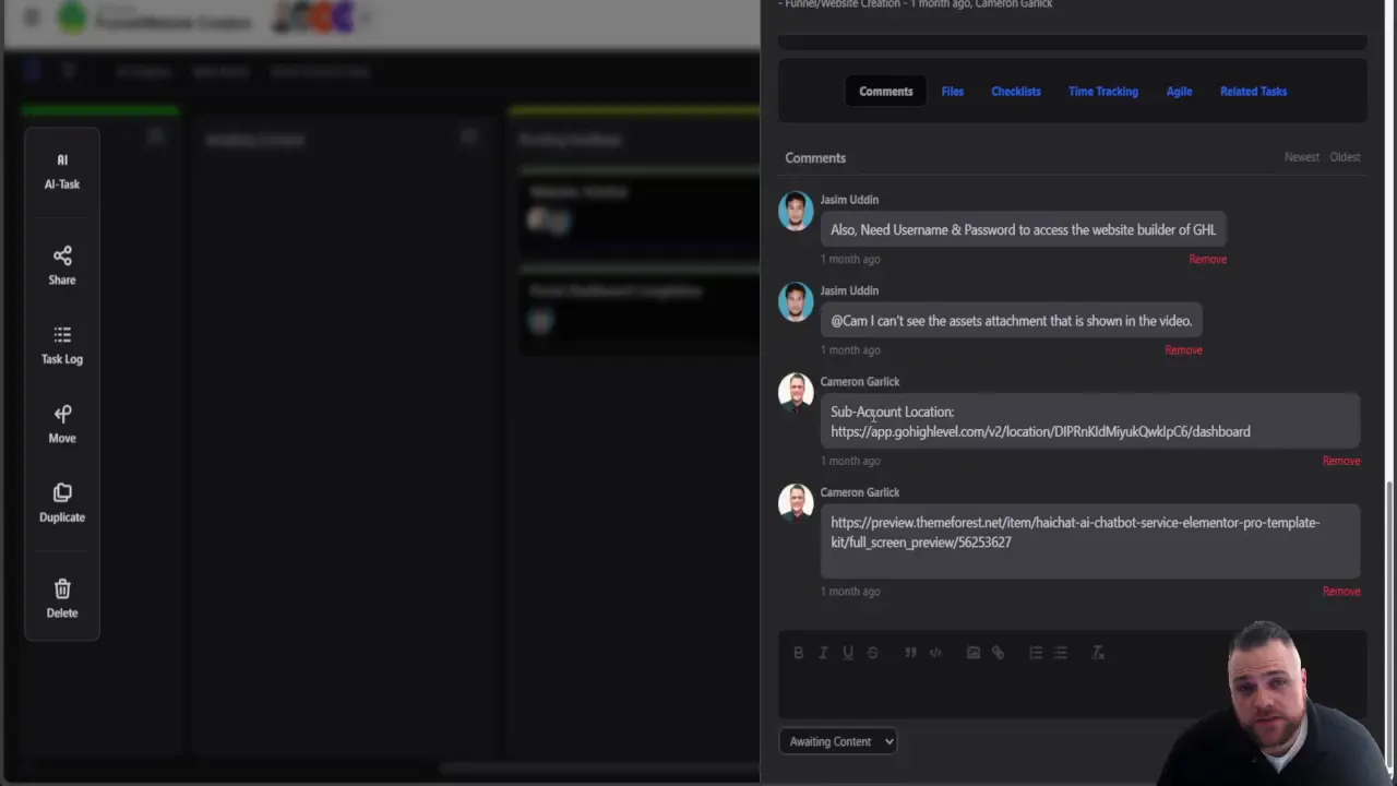 Project management dashboard