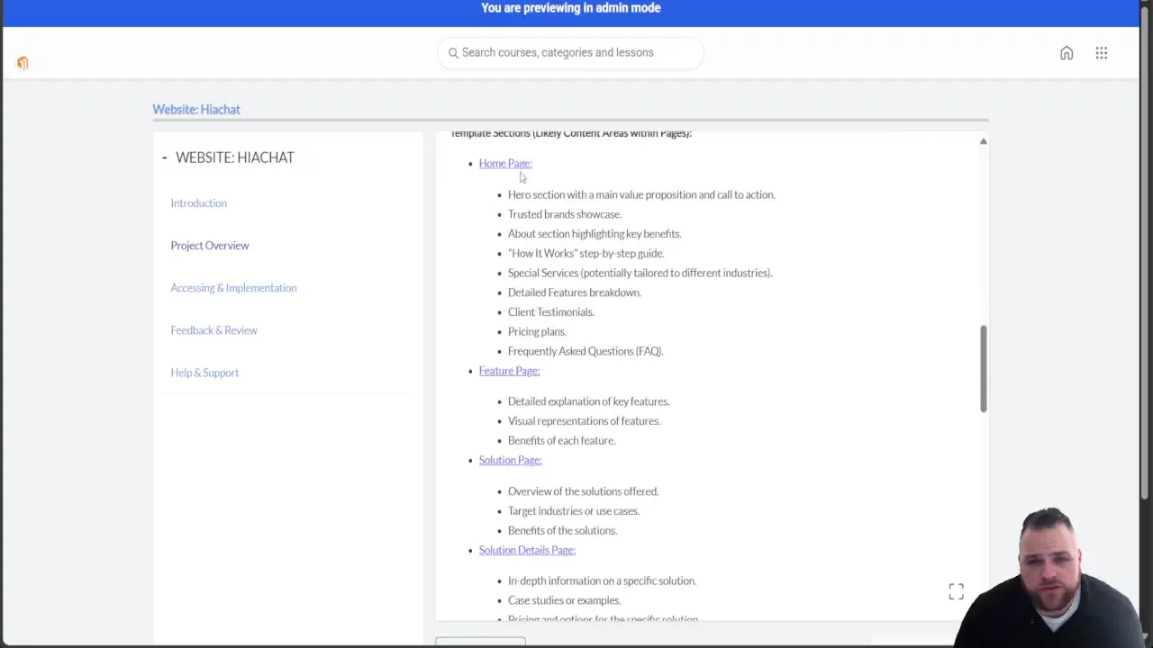 Project overview with page details
