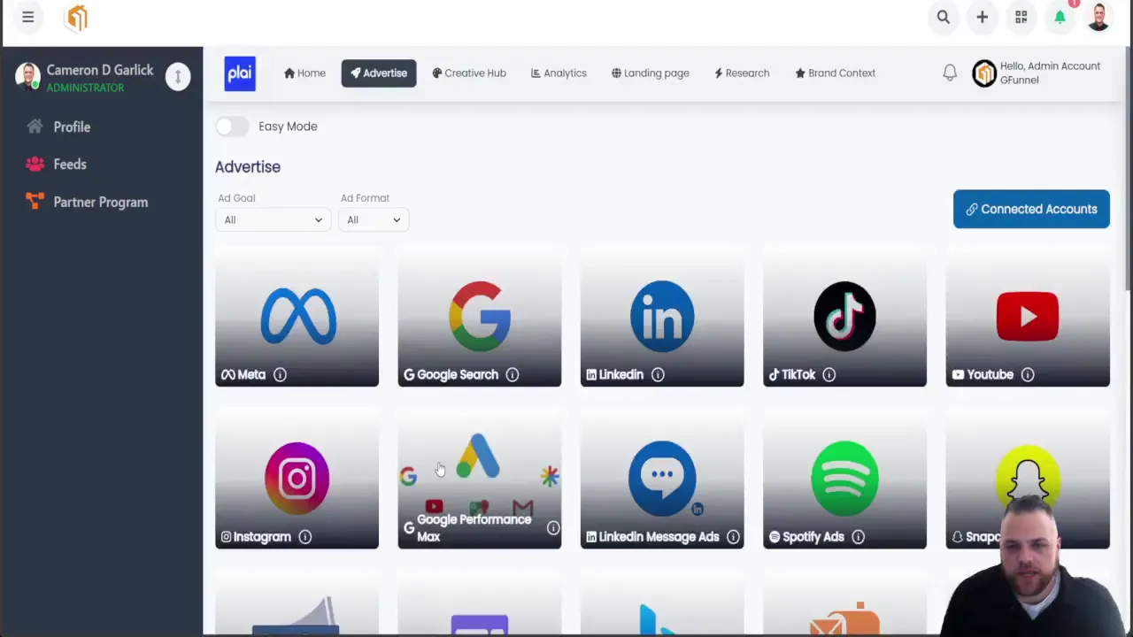 Gfunnel dashboard overview