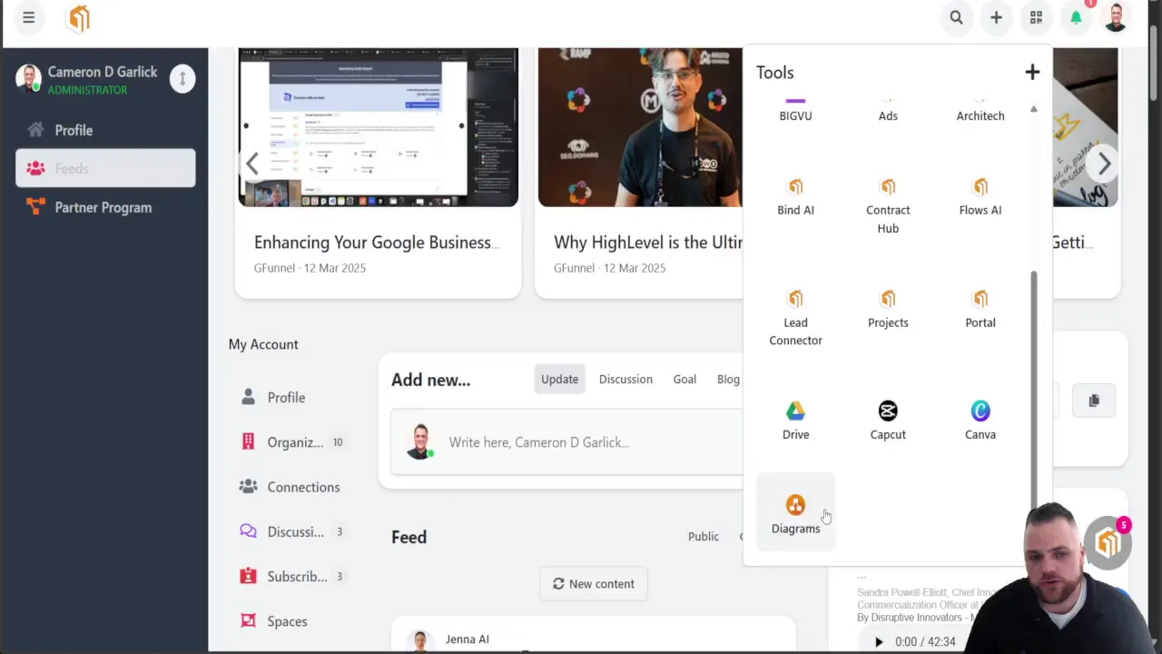 Gfunnel dashboard with diagram feature