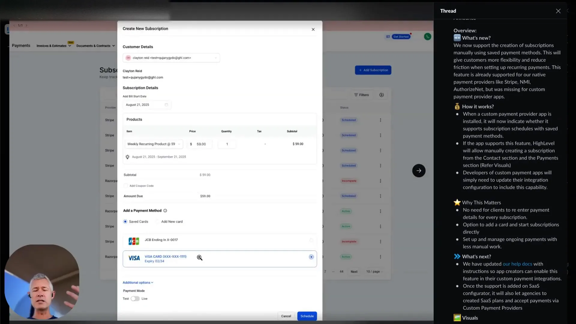 Saved payment methods enable one-time charges or subscription enrollments