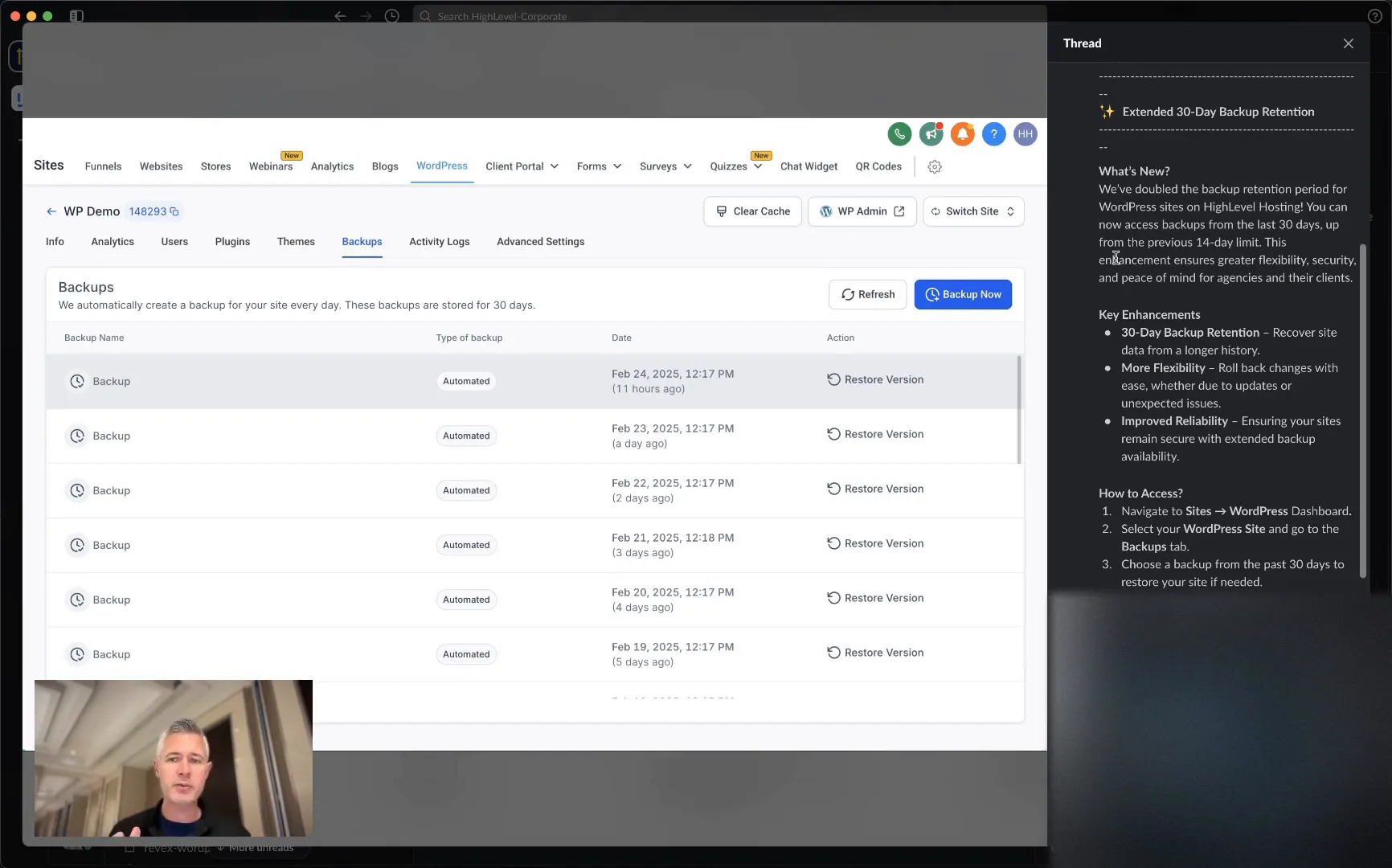 Restoring a backup