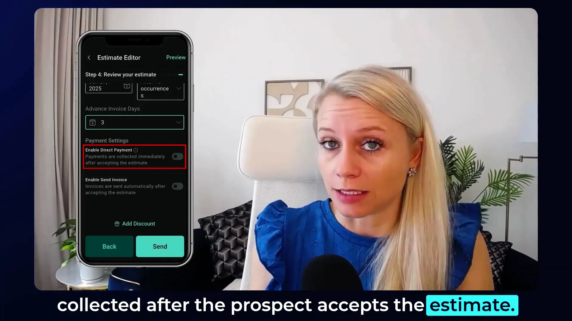 GFunnel automation dashboard showing invoice and payment settings