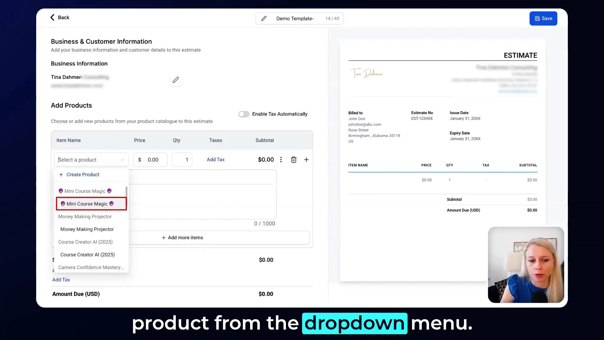 GFunnel product selection and discount application interface