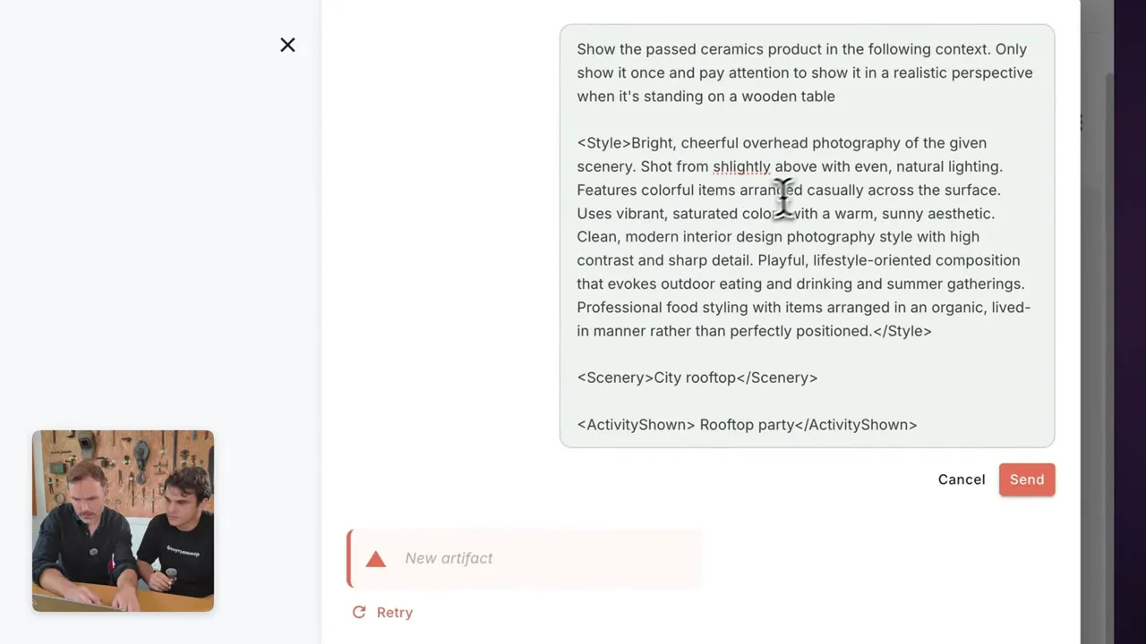 Chat window showing inline prompt edits for image generation