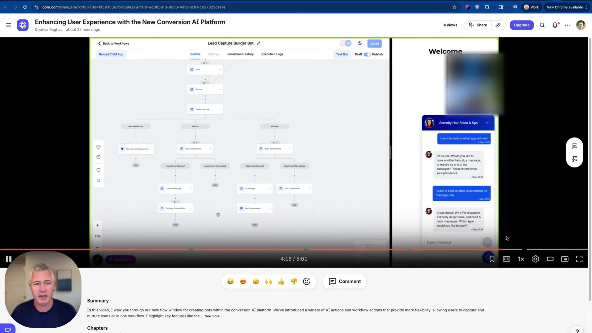 Right-hand side test panel of the flow builder for live testing