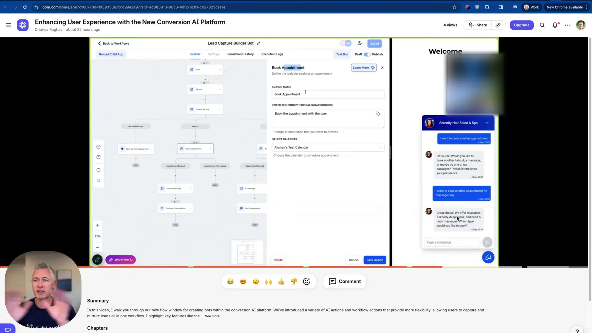 Real-time test and analytics preview in the right-hand panel