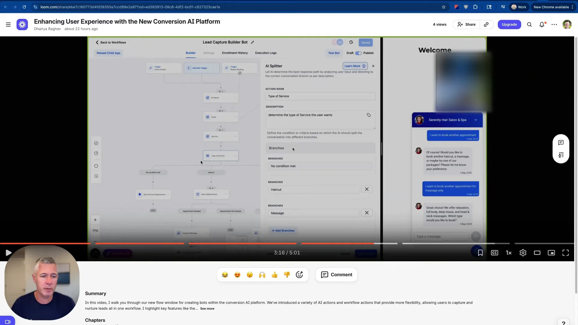 Decision branch showing options to book new appointment or update existing appointment