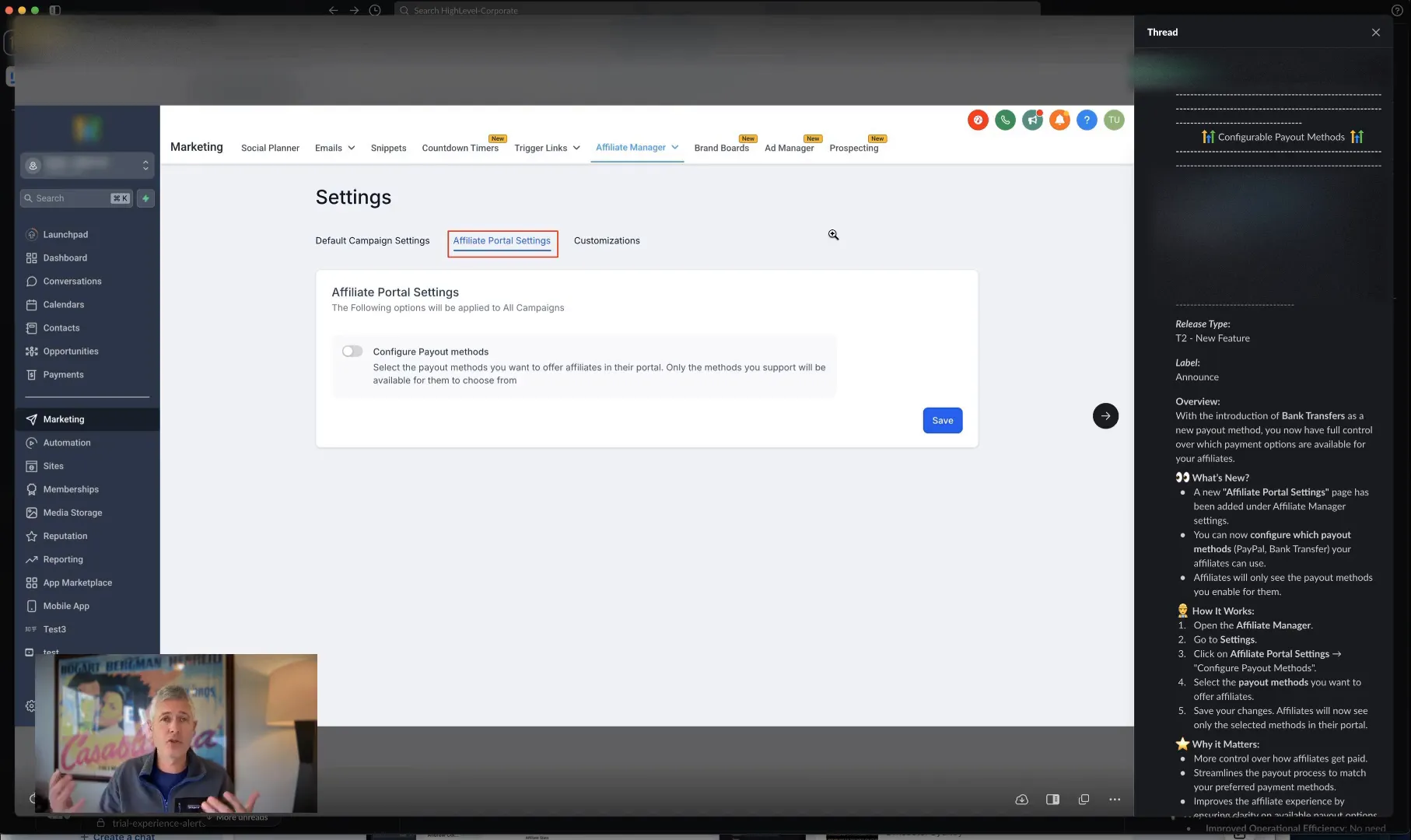 Showcasing the affiliate portal settings