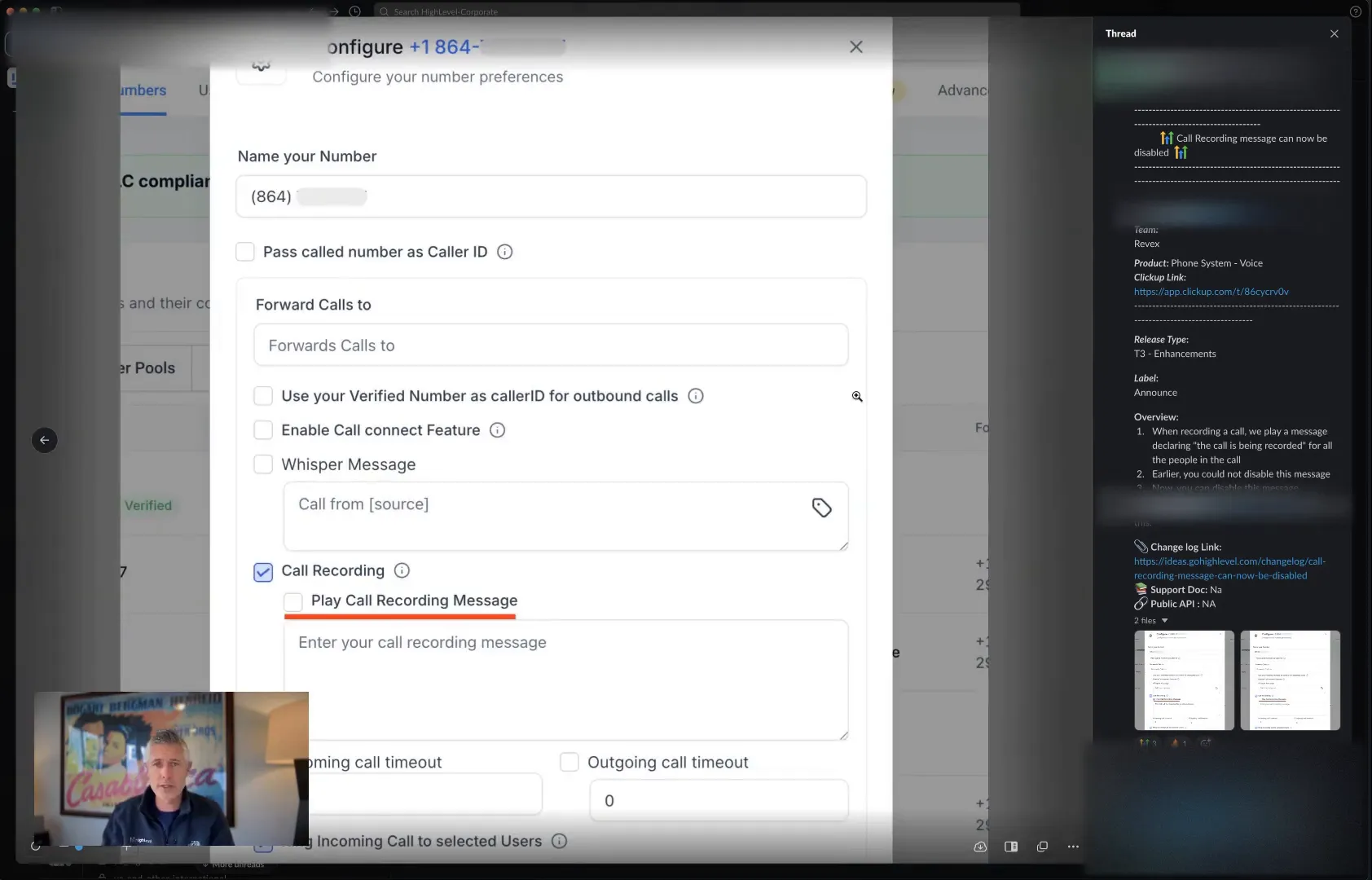 Demo of the new call recording settings
