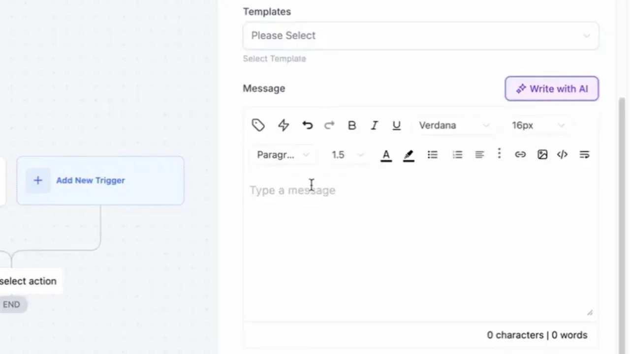 Email editor with custom value insertion and message block