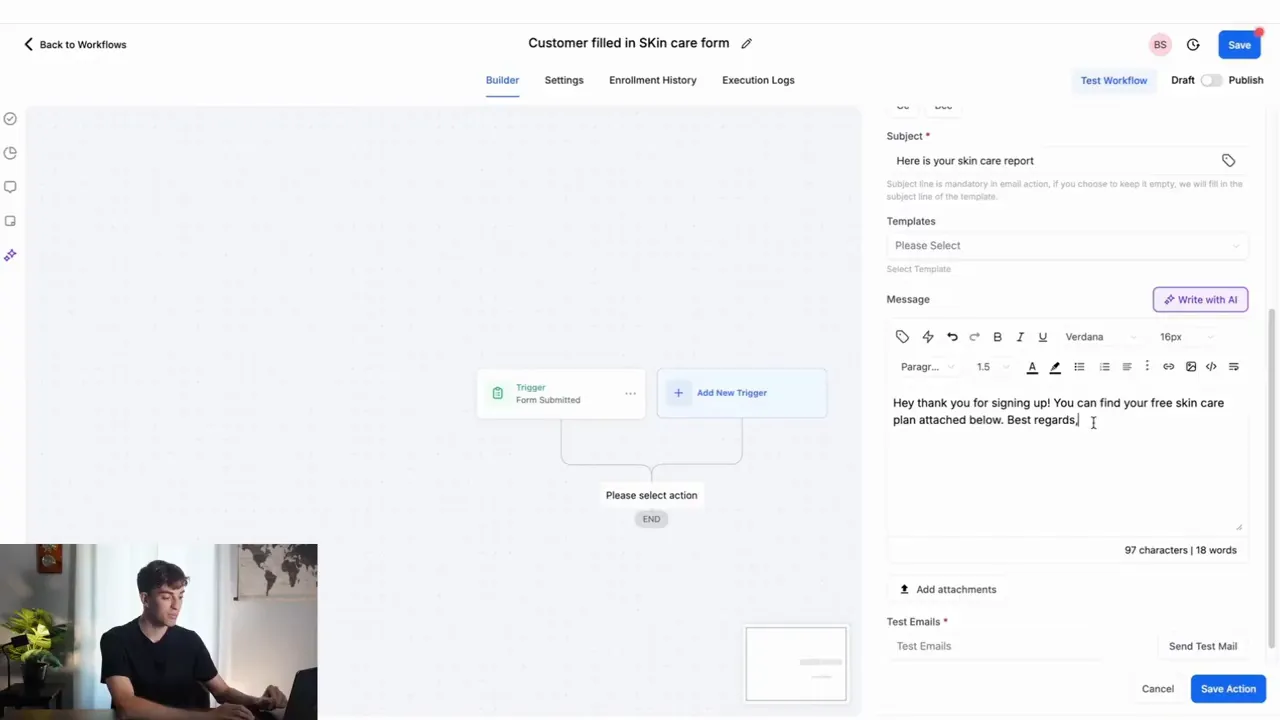 Email builder with subject line and from name fields