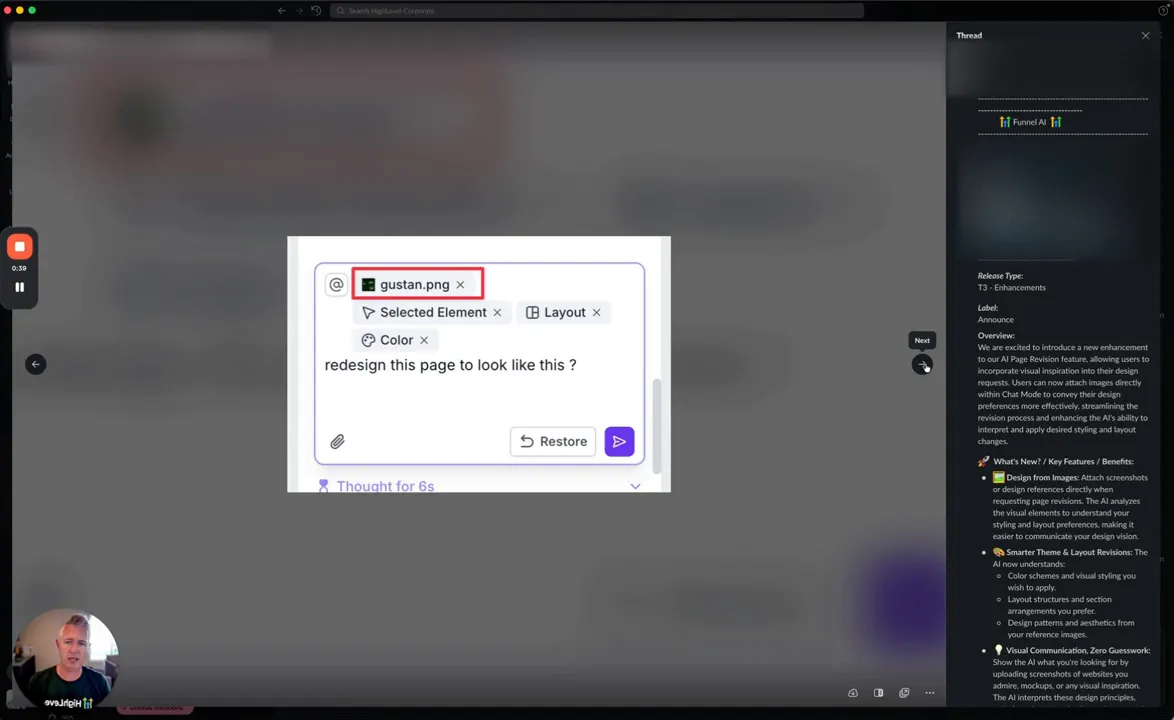 Screenshot of uploading a screenshot to the AI chat mode