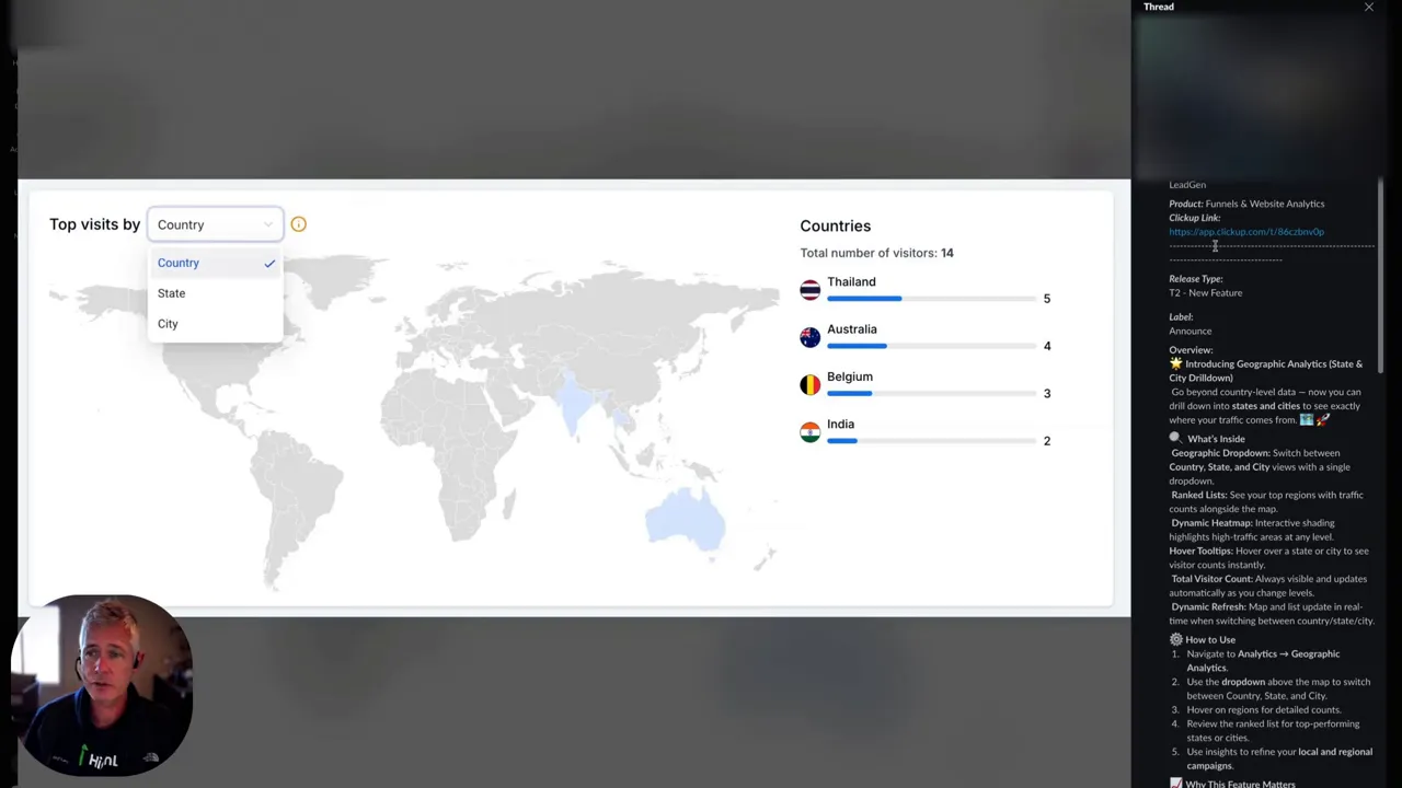 GFunnel dashboard showing geographic analytics heat map
