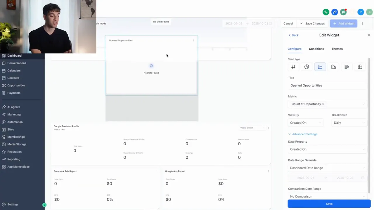 Editing the dashboard in the client sub account using the pencil icon
