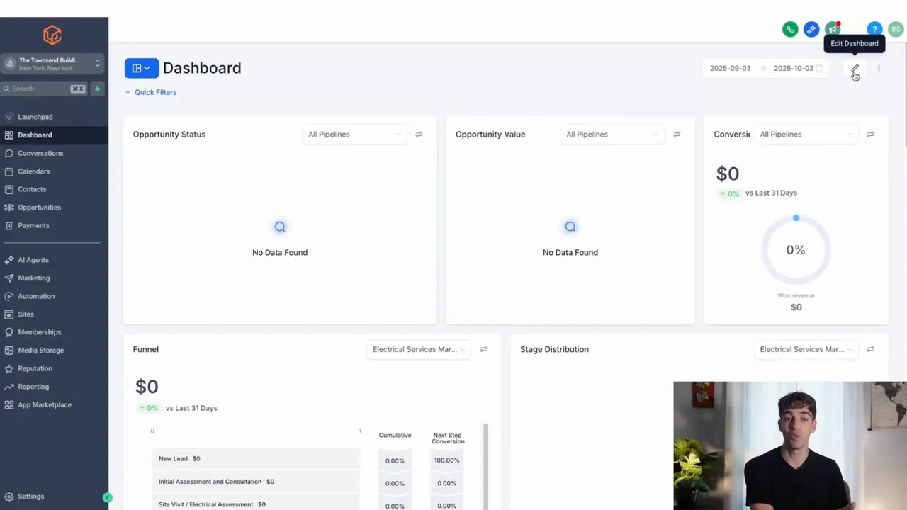 Sub account selection leading to client dashboard edit