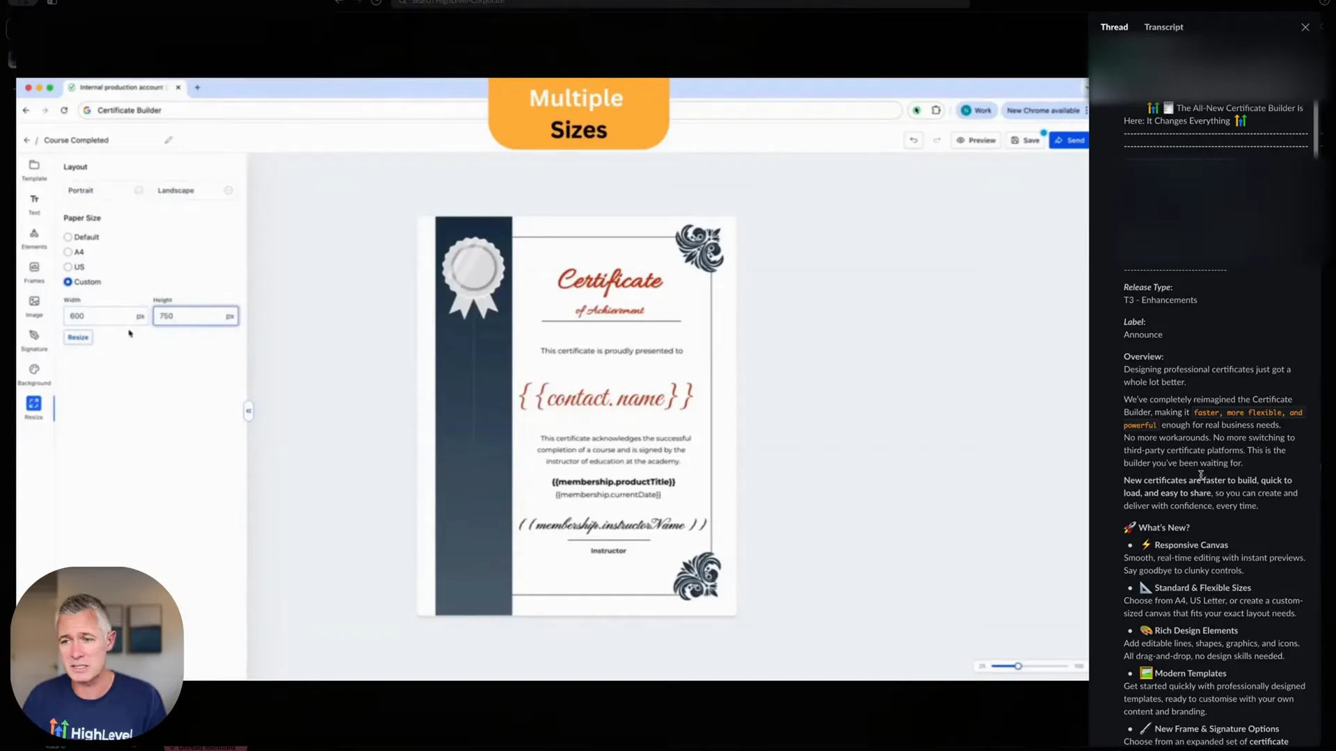 Options panel showing background customization and signature options