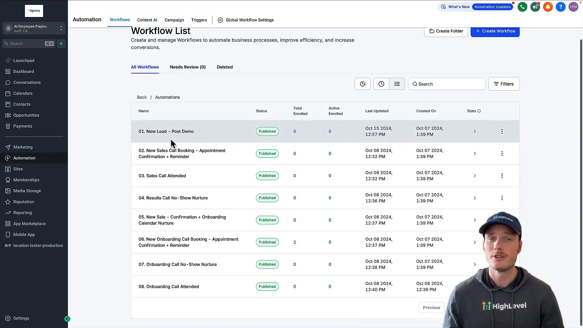 Automation workflows imported in subaccount