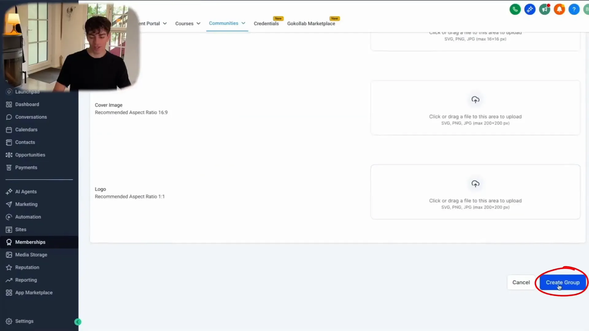 Creating a new group in the community section
