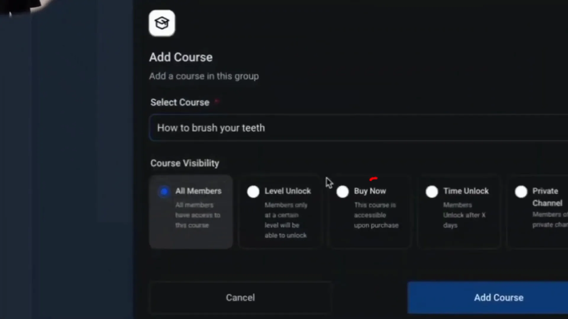 Add course to community learning tab with buy now option