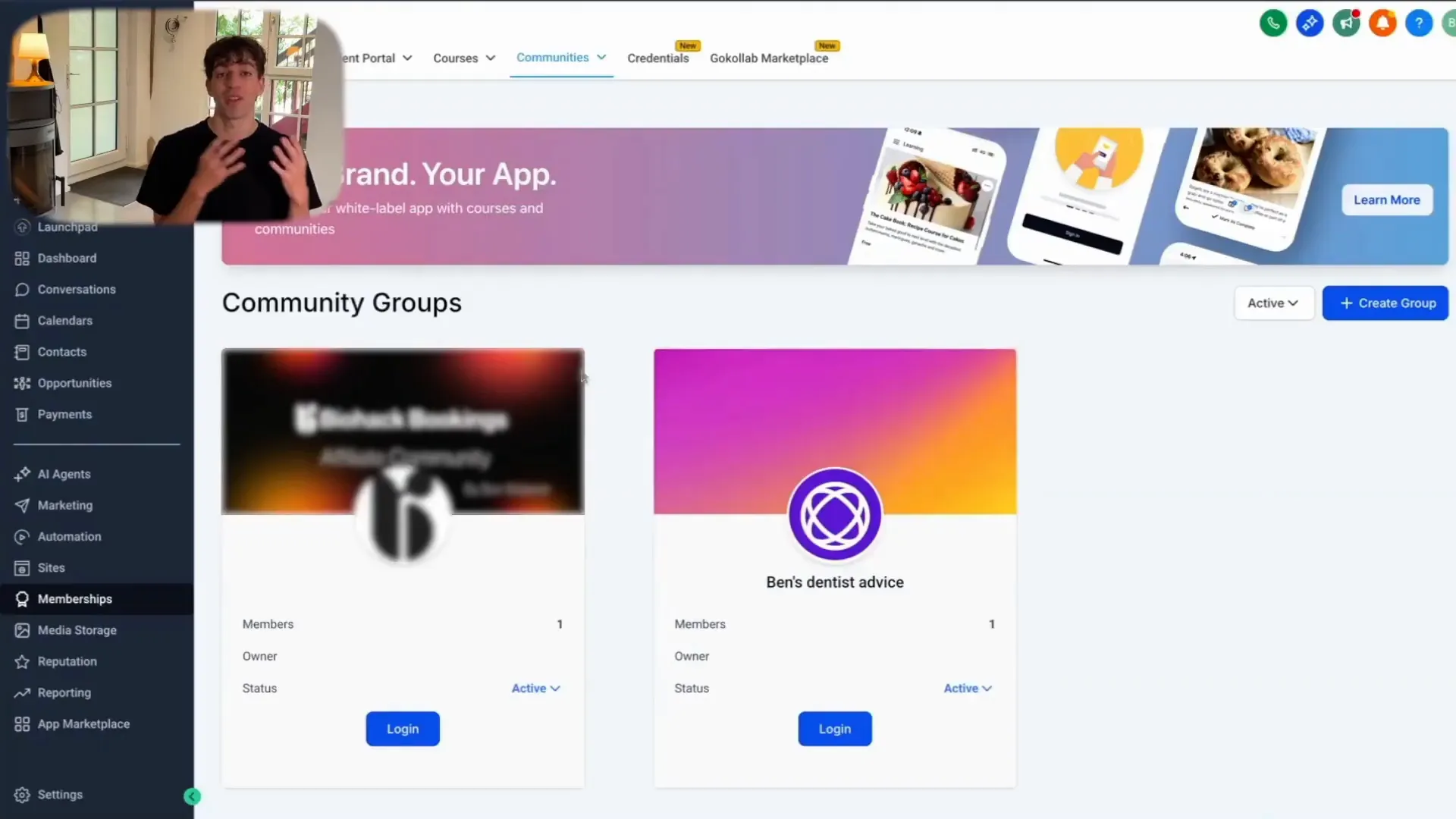 New community tab opened after creating a group