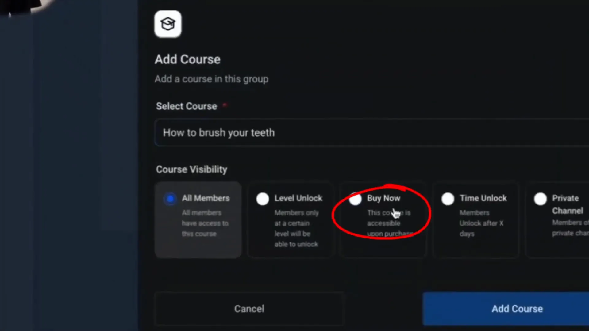 Adding a course to the community learning tab and configuring buy now options