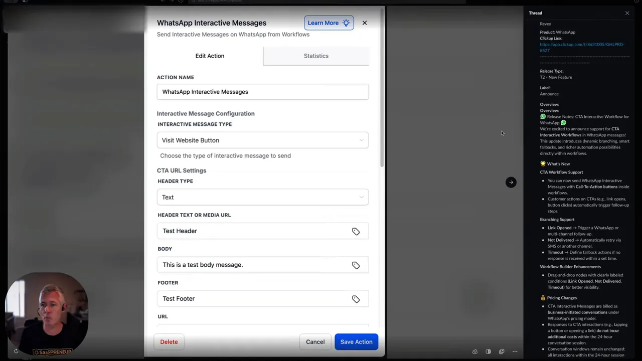 Sean announcing WhatsApp interactive message trigger