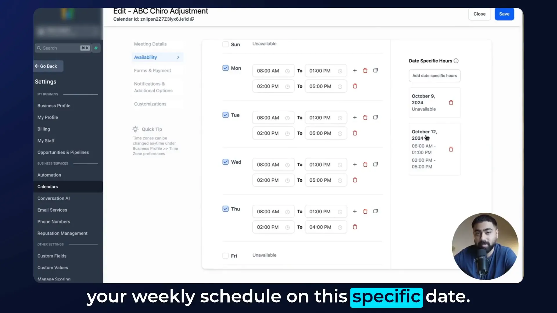 Final Calendar Settings
