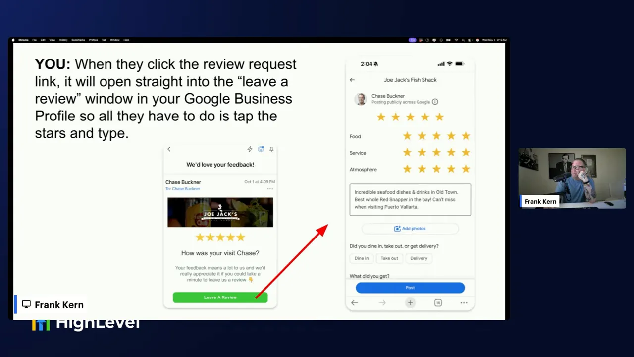 Leave review window opening directly into Google Business Profile
