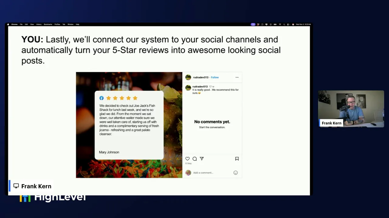 Automatic conversion of five-star reviews into social media posts