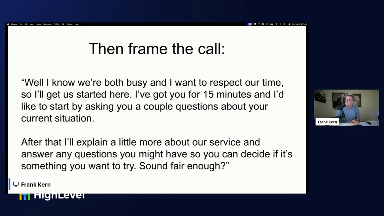 Framing the sales call and setting a 15-minute limit