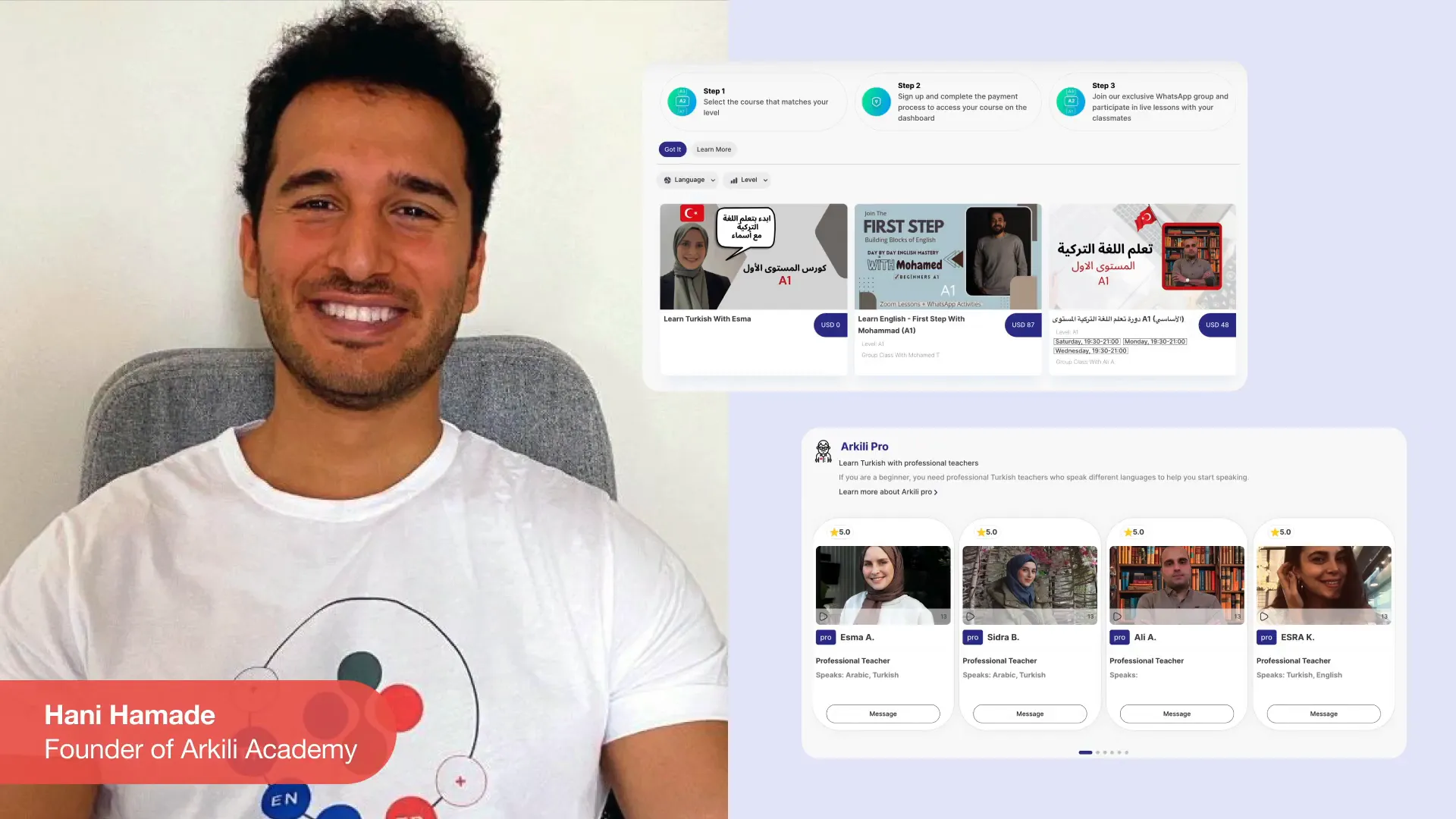 Hani Hamada teaching Turkish to refugees