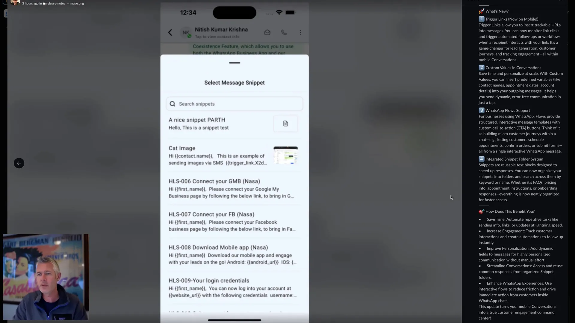 Organized snippet folders with keyword search on mobile